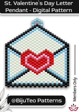 Digital Downloadable PDF Pattern for St. Valentine`s Day Envelope Heart Pendant with brick/peyote stitch