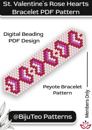 St. Valentines Day Rose Hearts Bracelet - PDF Pattern
