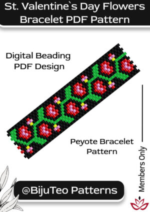 St. Valentine`s day Peyote Stitch Flowers Bracelet with delica beads.